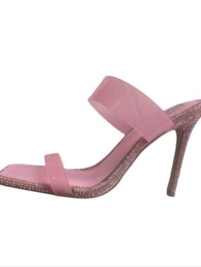 STEVE MADDEN Pending Pink Embellished Translucent Strap Stiletto Sandal Size 8